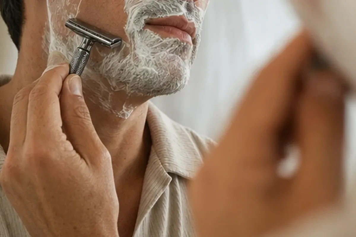 Authentischer Wohlfühlmoment passend zum Beauty-Thema Rasiergel für dunkle Haare