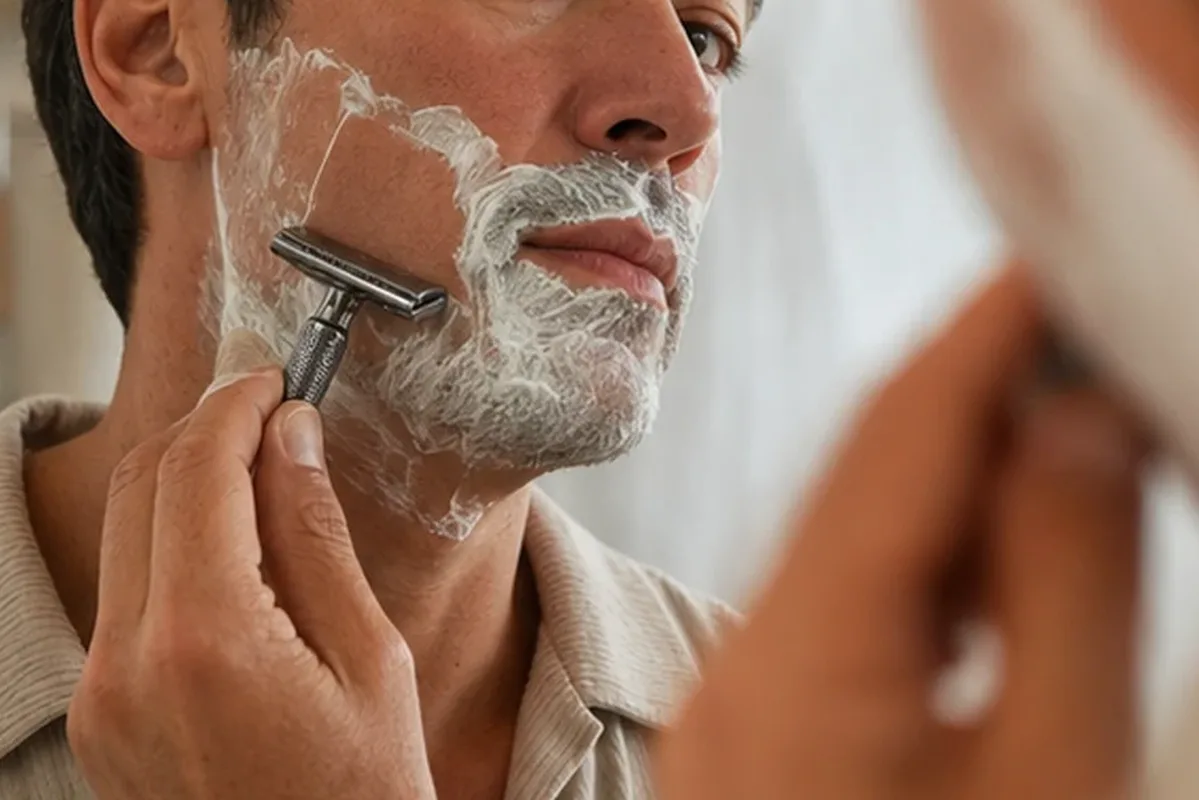 Authentischer Wohlfühlmoment passend zum Beauty-Thema Bikinizonen-Trimmer für dunkle Haare