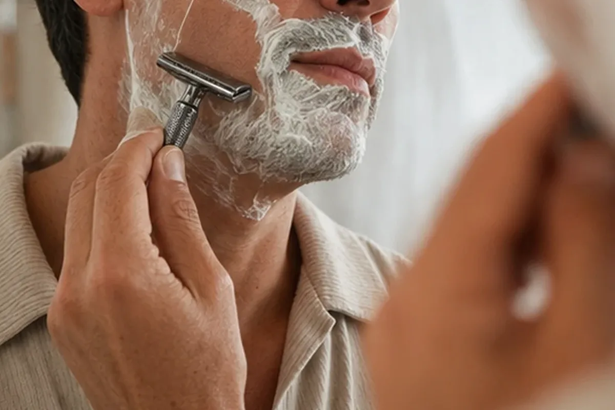 Authentischer Wohlfühlmoment passend zum Beauty-Thema Augenbrauen-Trimmer für die Bikinizone