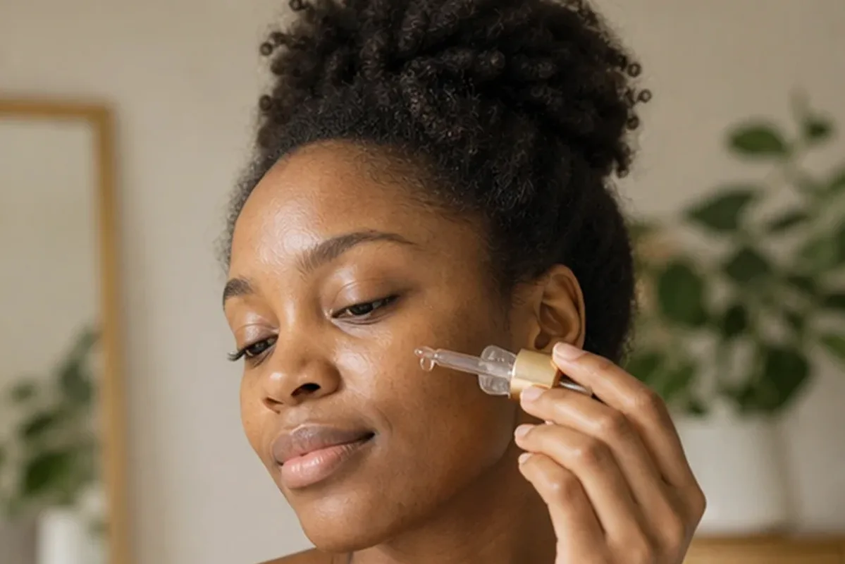 Emotionaler und authentischer Anwendungsmoment rund um Anti-Aging-Routine für unreine Haut