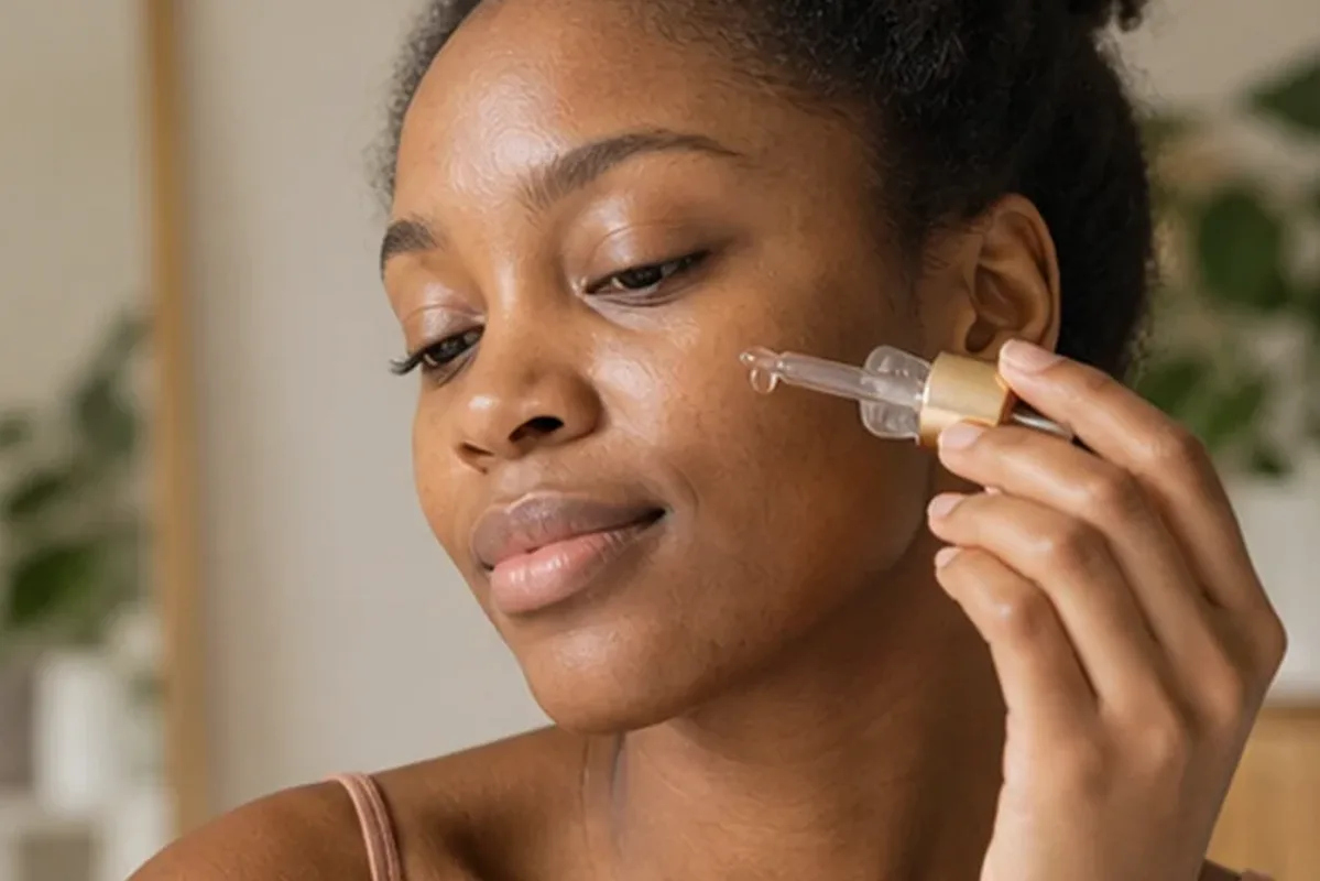 Authentischer Wohlfühlmoment passend zum Beauty-Thema Vitamin-C-Serum für trockene Haut