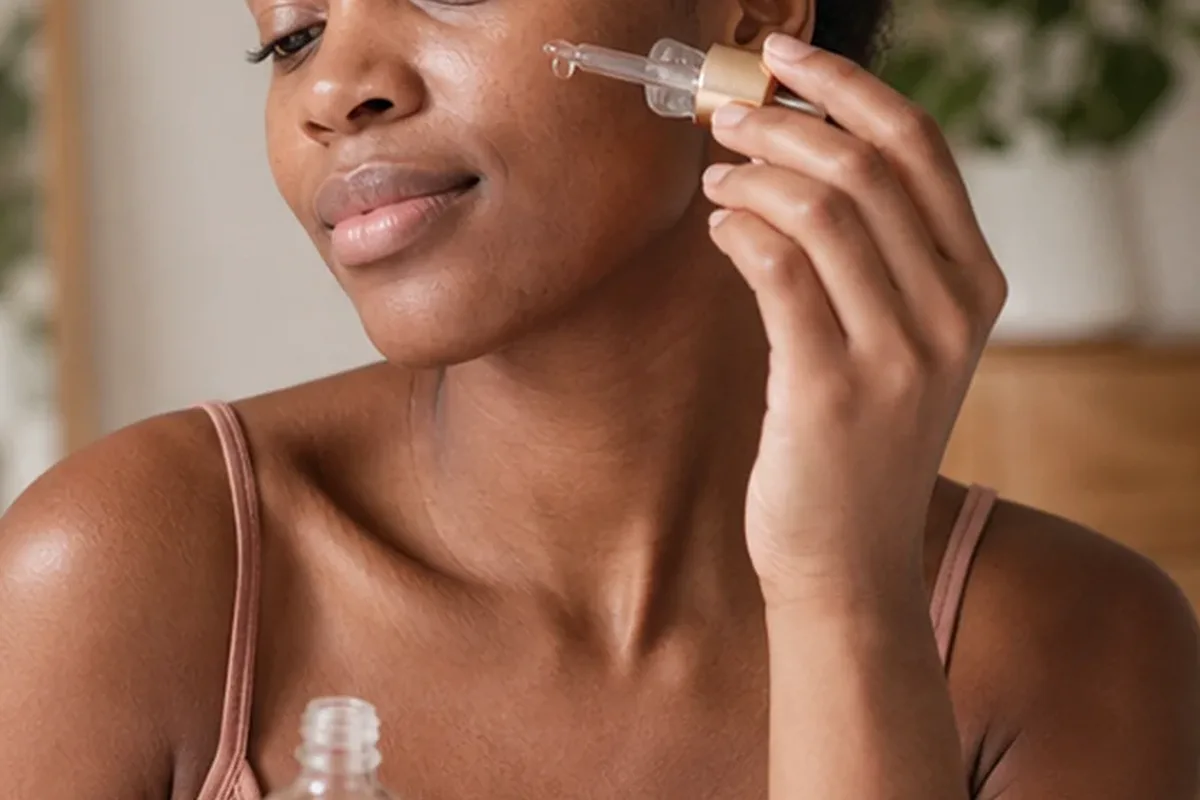 Authentischer Wohlfühlmoment passend zum Beauty-Thema Retinol-Serum für empfindliche Haut