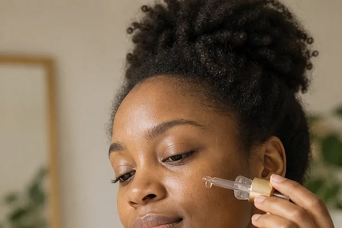 Authentischer Wohlfühlmoment passend zum Beauty-Thema Hyaluron-Serum bei ersten Fältchen