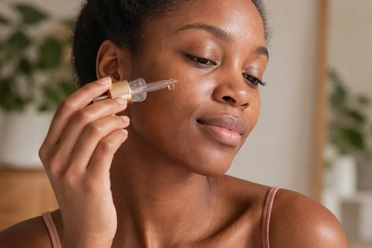 Hochwertige Beauty-Inszenierung zu Auswahlkriterien für Hyaluron-Serum bei ersten Fältchen