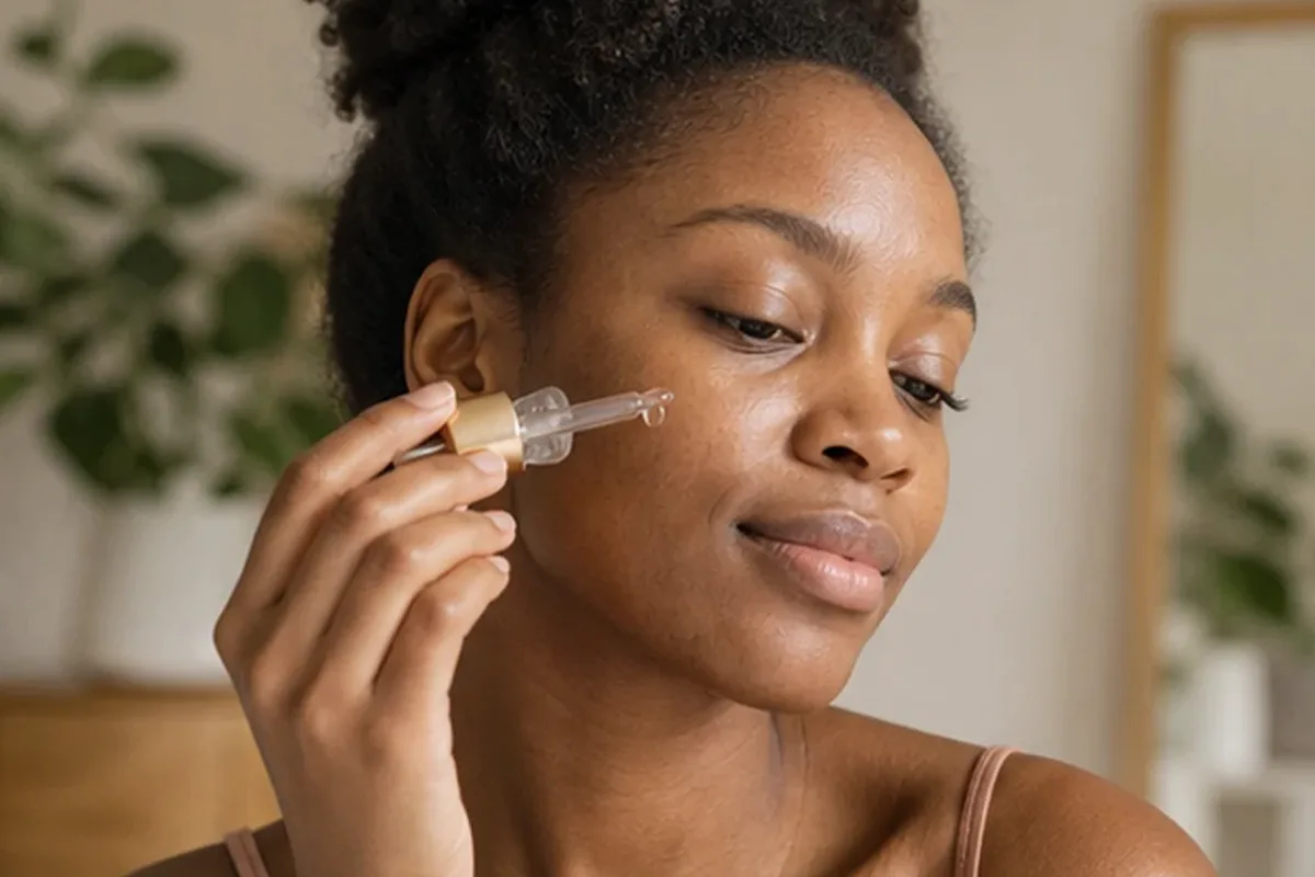 Authentischer Wohlfühlmoment passend zum Beauty-Thema Vitamin-C-Serum für trockene Haut
