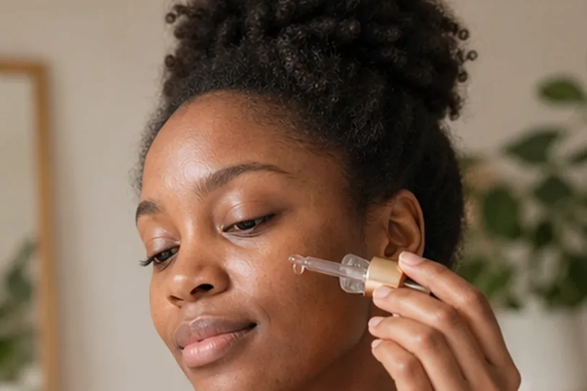 Authentischer Wohlfühlmoment passend zum Beauty-Thema Vitamin-C-Serum bei Pigmentflecken