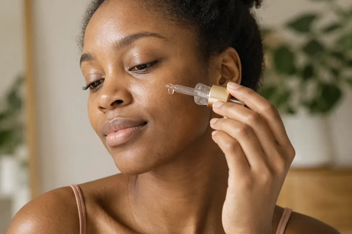 Authentischer Wohlfühlmoment passend zum Beauty-Thema Retinol-Serum für trockene Haut