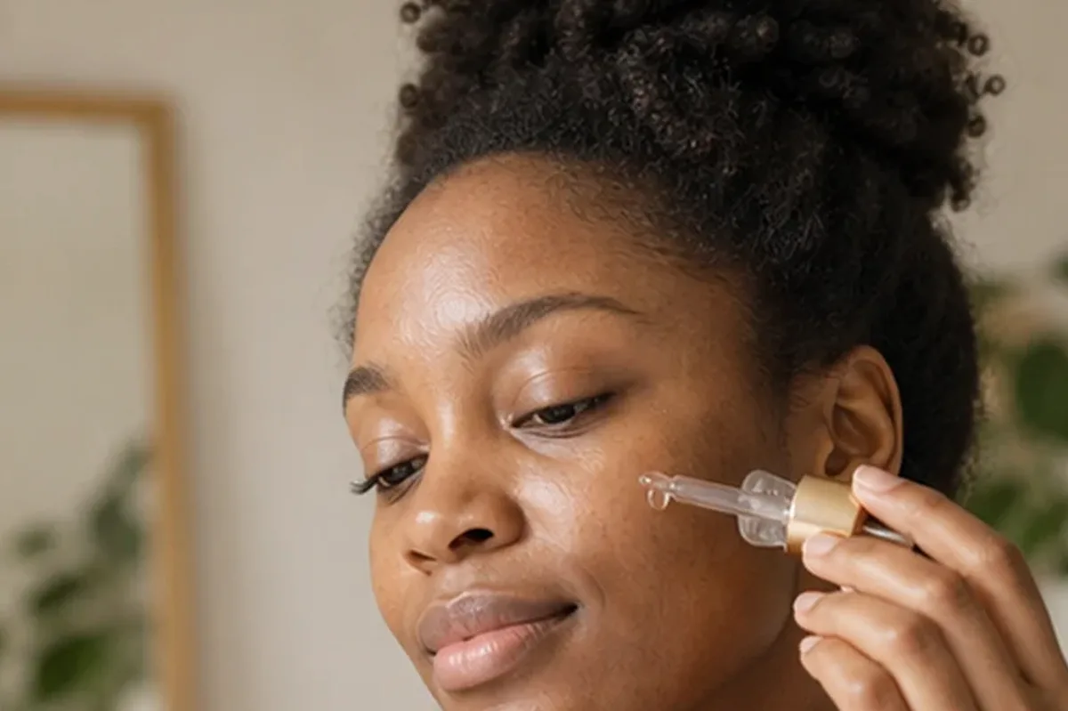 Redaktionelle Detailaufnahme zur Orientierung bei Vitamin-C-Serum bei ersten Fältchen