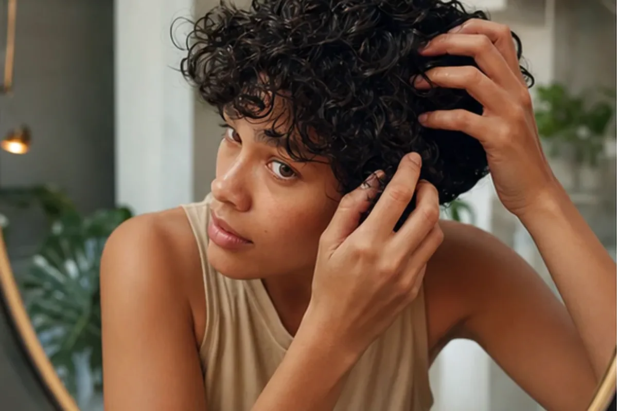 Authentischer Wohlfühlmoment passend zum Beauty-Thema Haartrockner für strapaziertes Haar