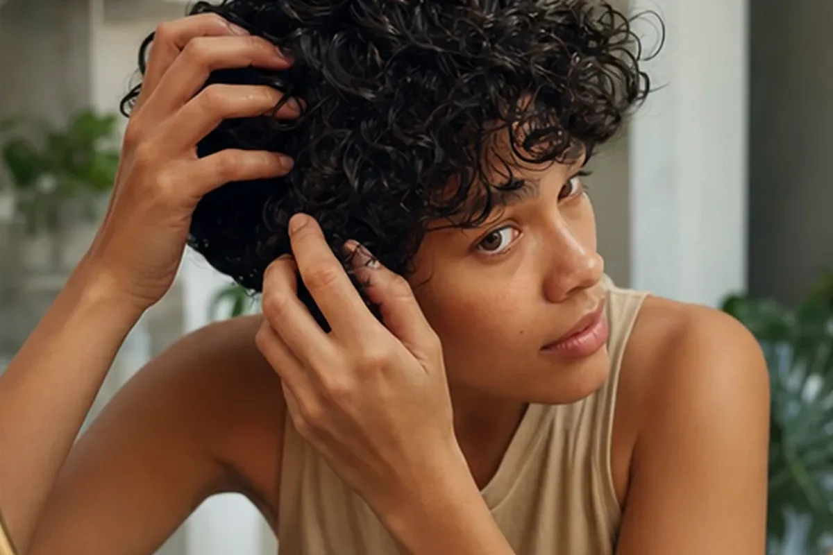 Authentischer Wohlfühlmoment passend zum Beauty-Thema Haaröl für lockiges Haar