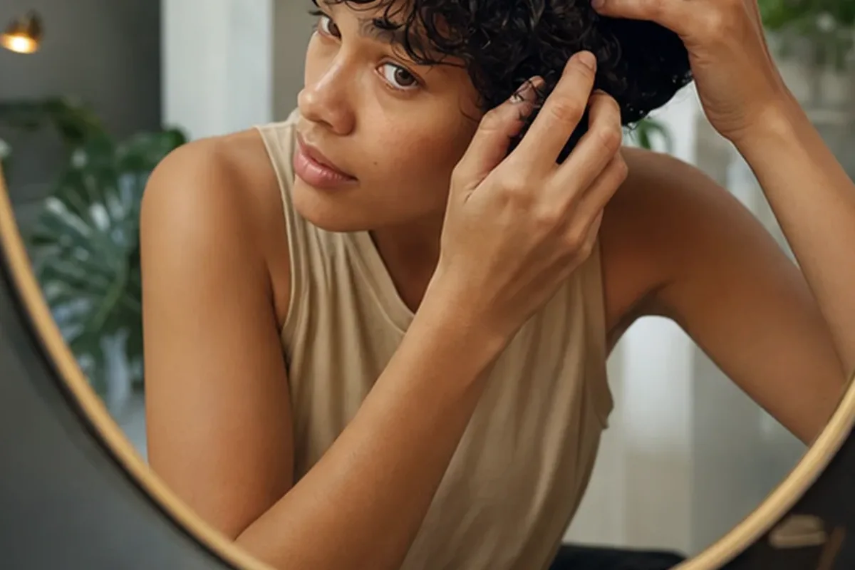 Redaktionelle Detailaufnahme zur Orientierung bei Silbershampoo für lockiges Haar