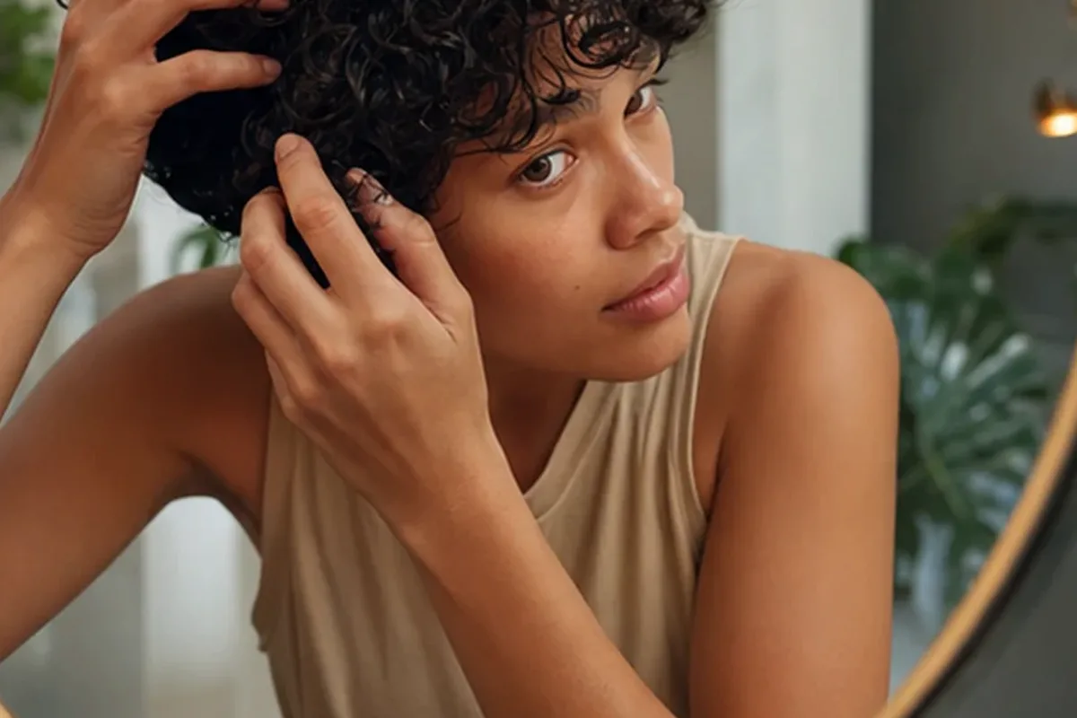 Authentischer Wohlfühlmoment passend zum Beauty-Thema Trockenshampoo für empfindliche Kopfhaut