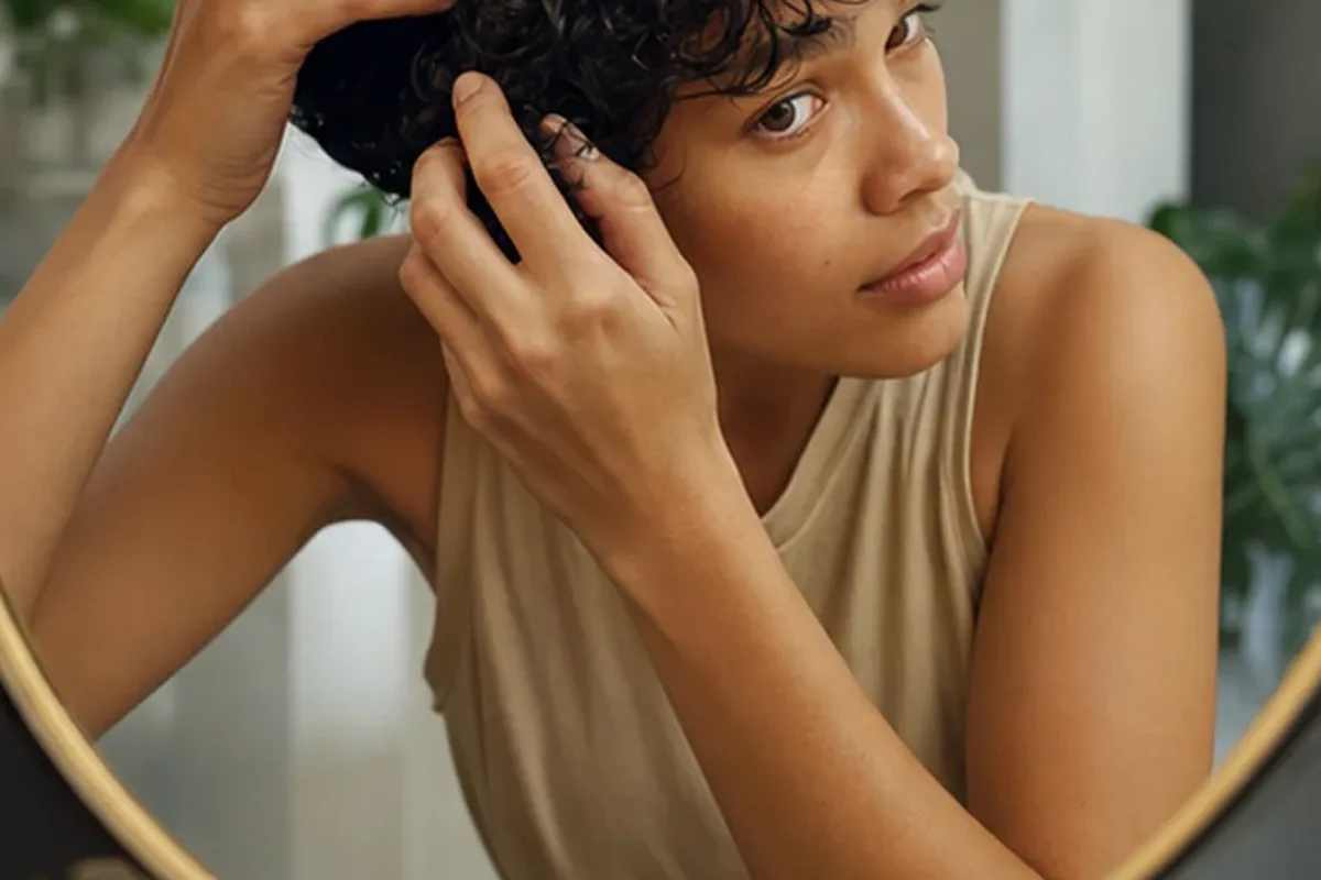 Redaktioneller Beauty-Moment zur Ausgangslage bei Volumenspray für lockiges Haar