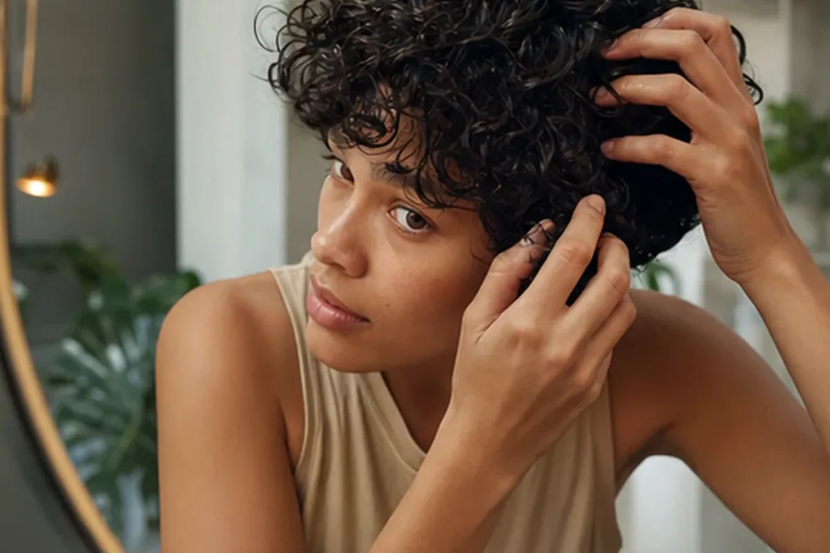 Emotionaler und authentischer Anwendungsmoment rund um Mildes Shampoo für lockiges Haar