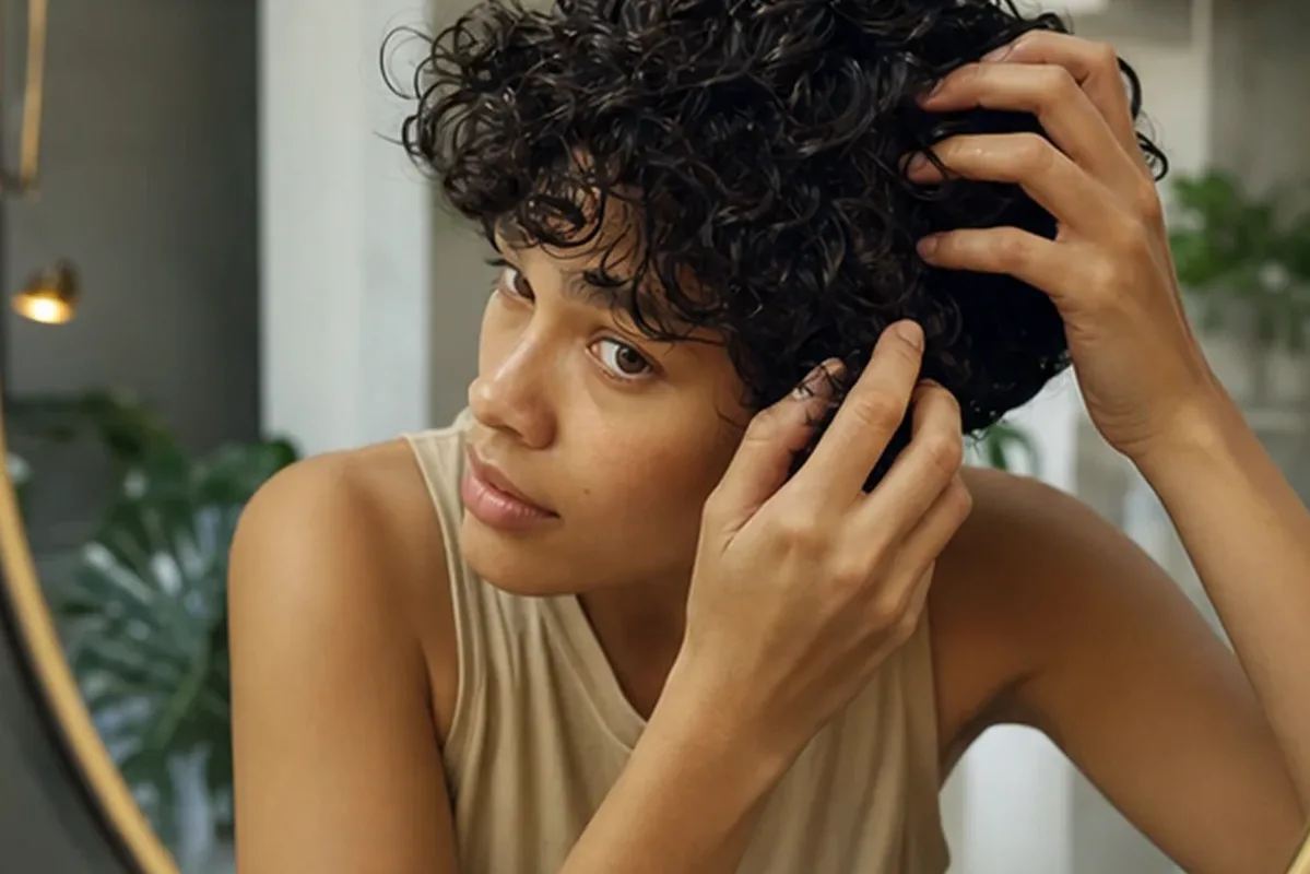 Authentischer Wohlfühlmoment passend zum Beauty-Thema Haarmaske bei fettigem Ansatz