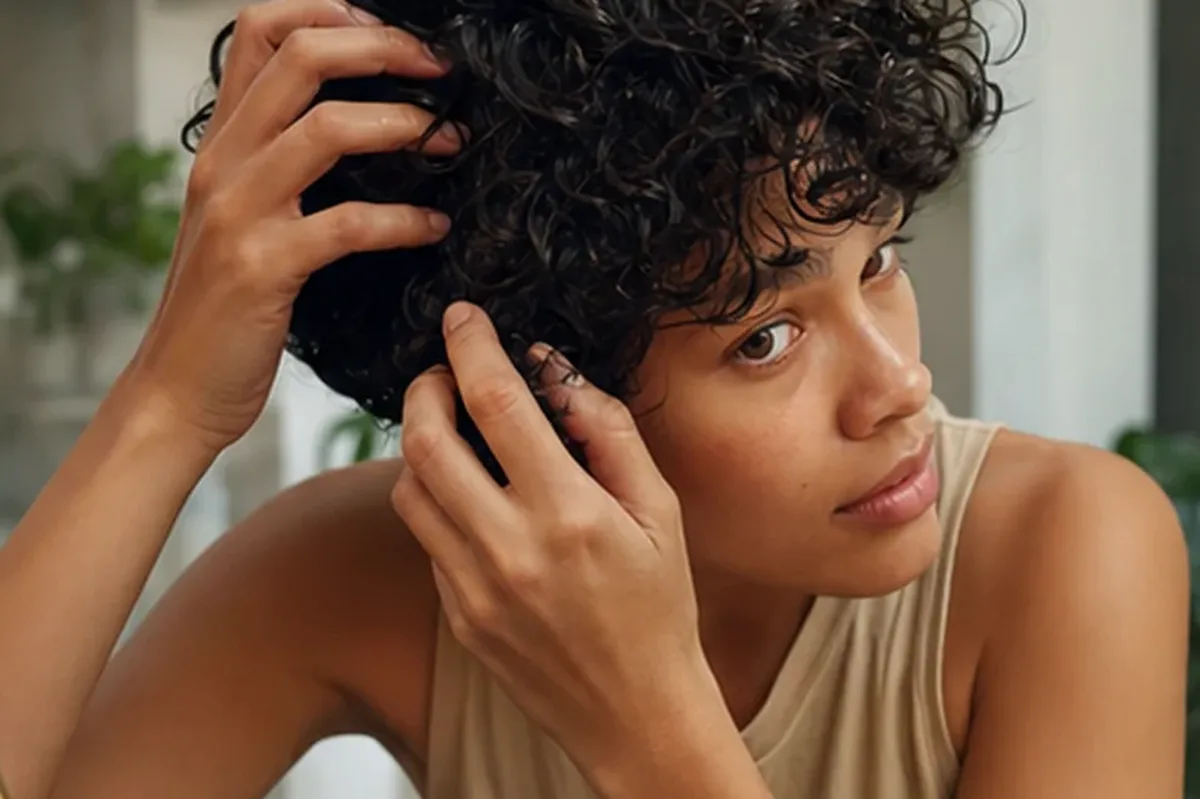 Authentischer Wohlfühlmoment passend zum Beauty-Thema Haartrockner bei Frizz