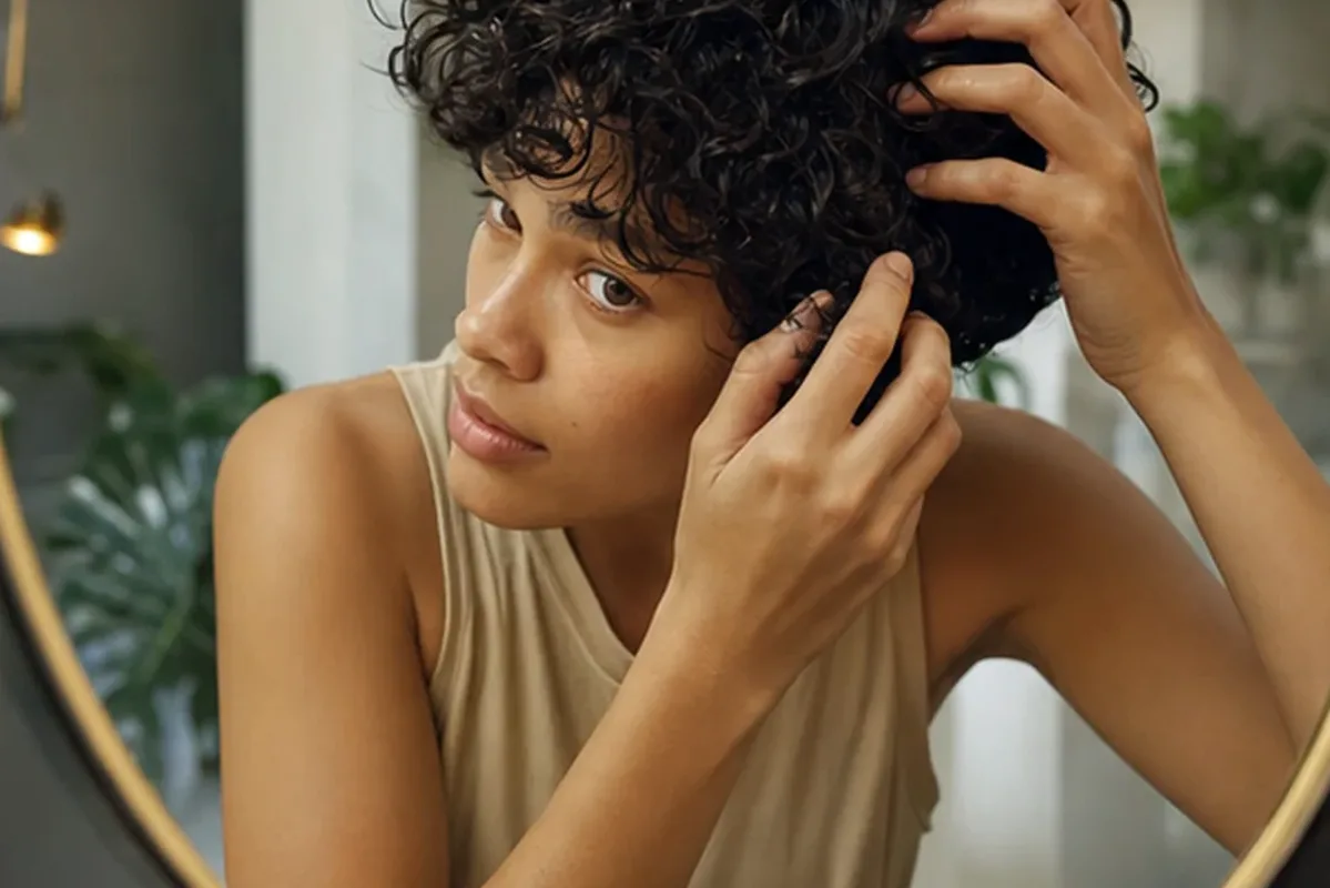 Hochwertige Beauty-Inszenierung zu Auswahlkriterien für Kopfhautserum bei Frizz