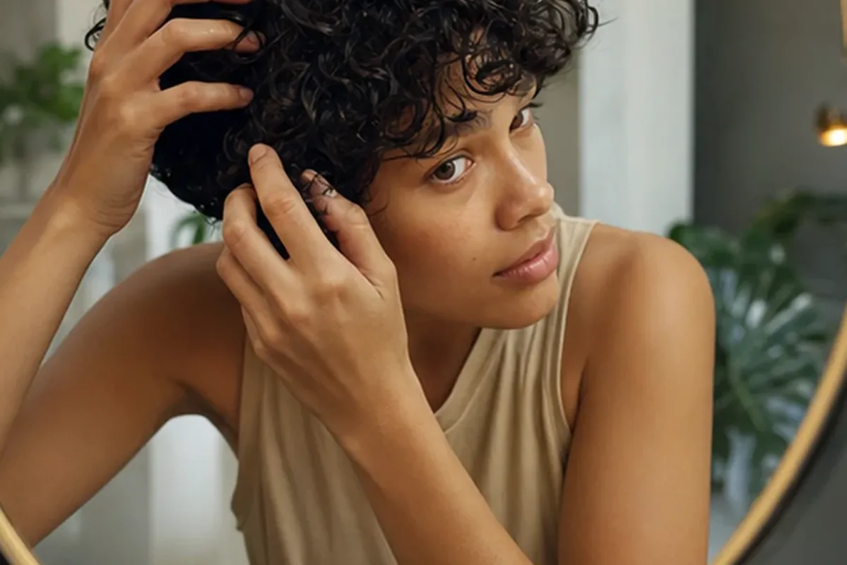 Authentischer Wohlfühlmoment passend zum Beauty-Thema Haartrockner für empfindliche Kopfhaut