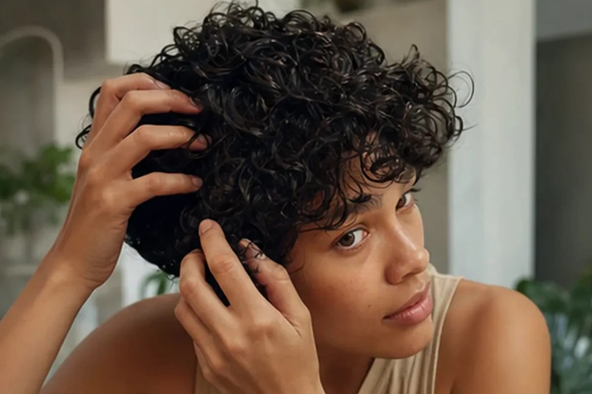 Redaktioneller Beauty-Moment zur Ausgangslage bei Volumenspray bei Frizz