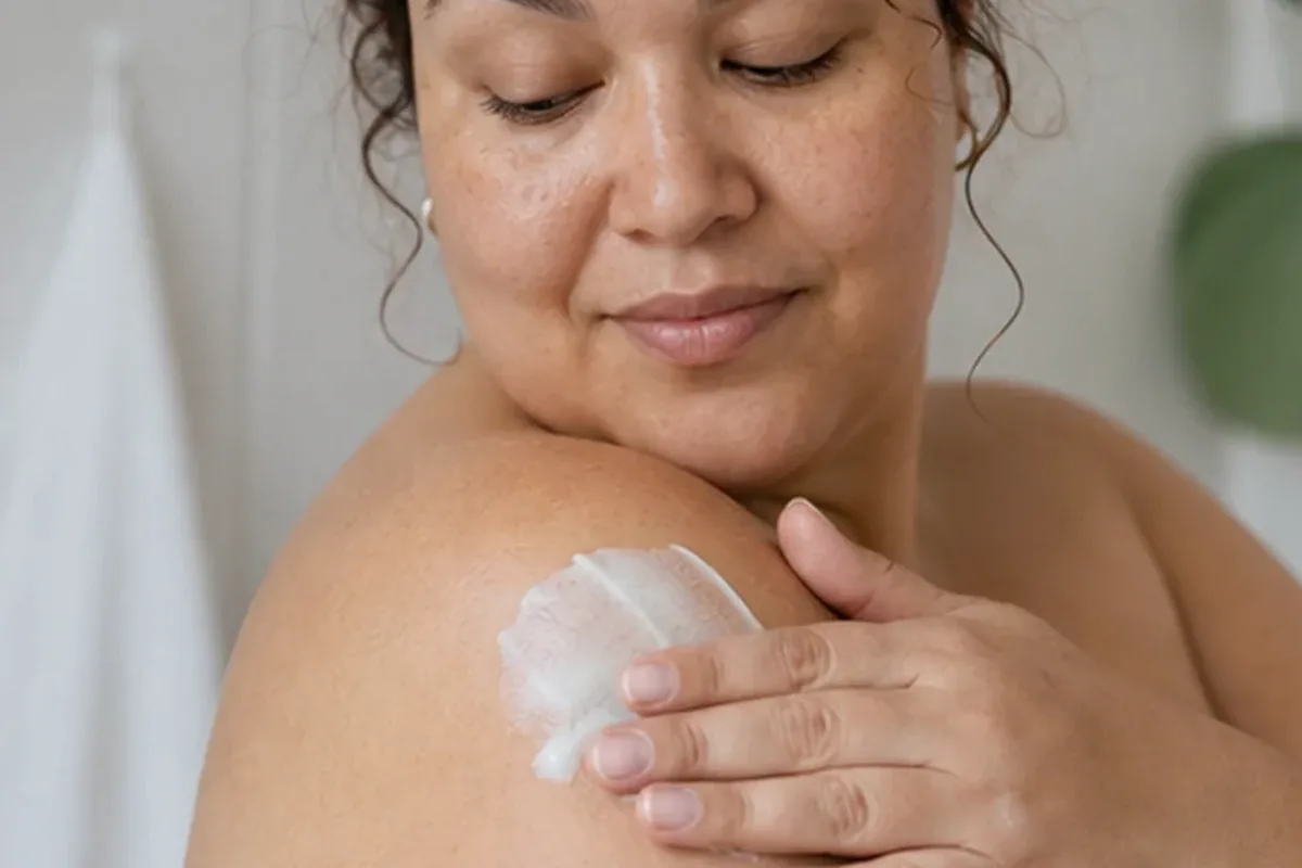 Authentischer Wohlfühlmoment passend zum Beauty-Thema Duschgel für trockene Haut