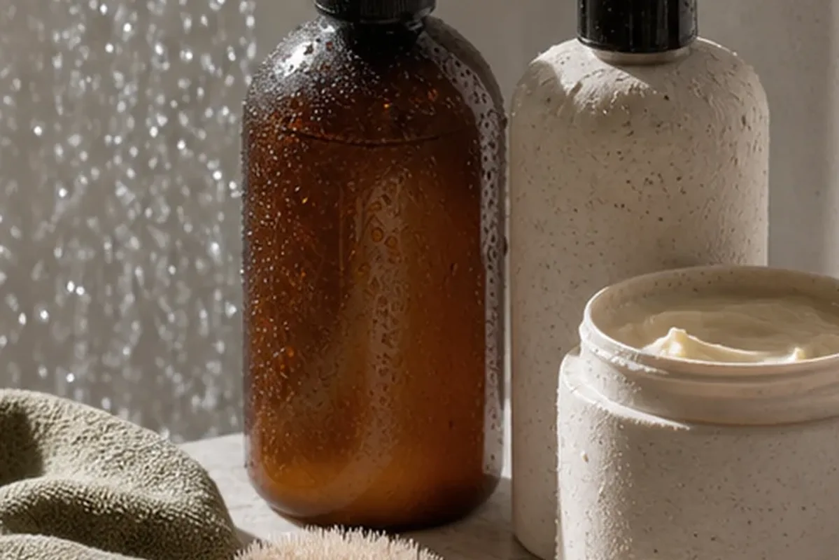 Redaktionelle Detailaufnahme zur Orientierung bei Männer-Shampoo für trockene Haut