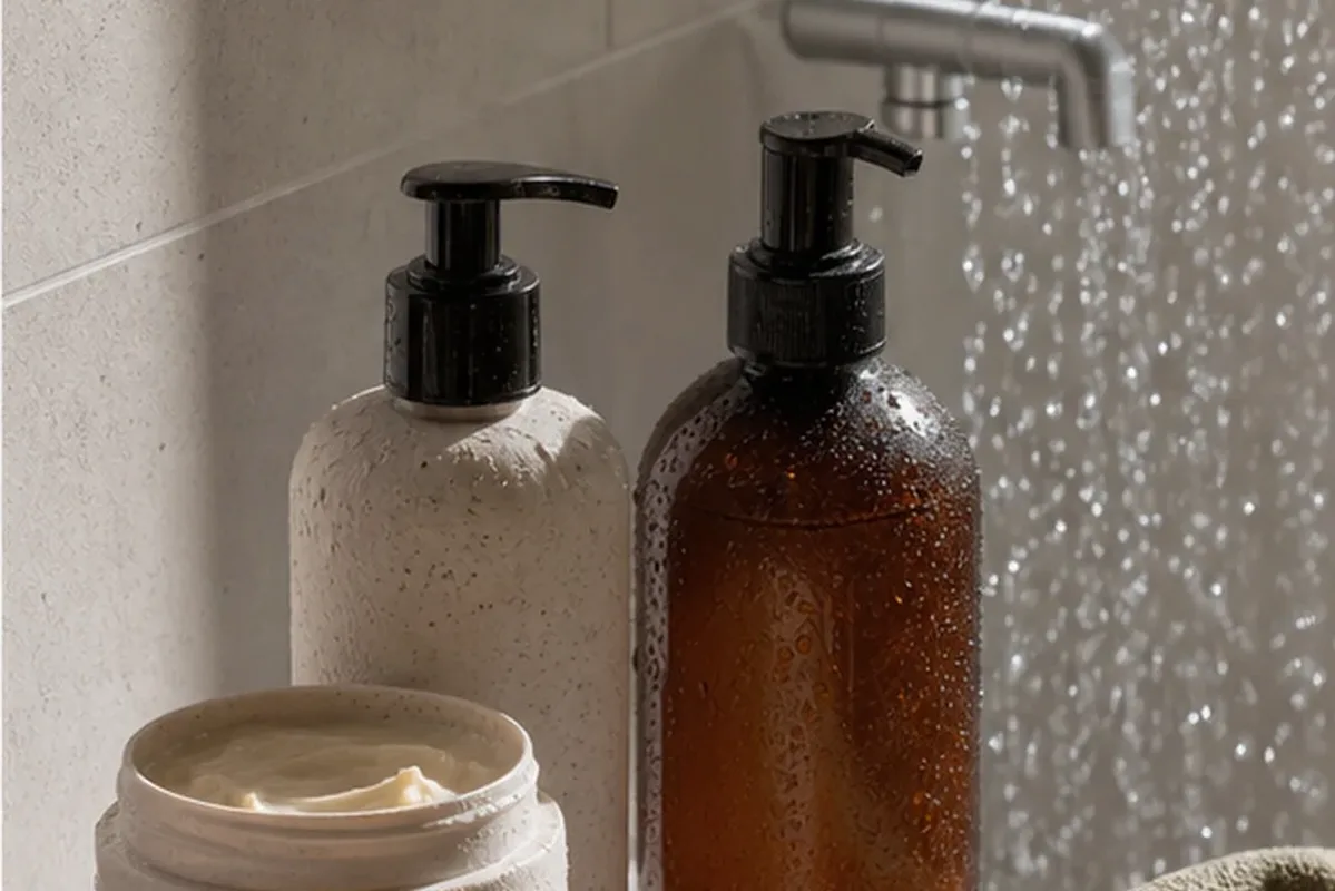 Redaktionelle Detailaufnahme zur Orientierung bei Bartshampoo bei Rasurbrand