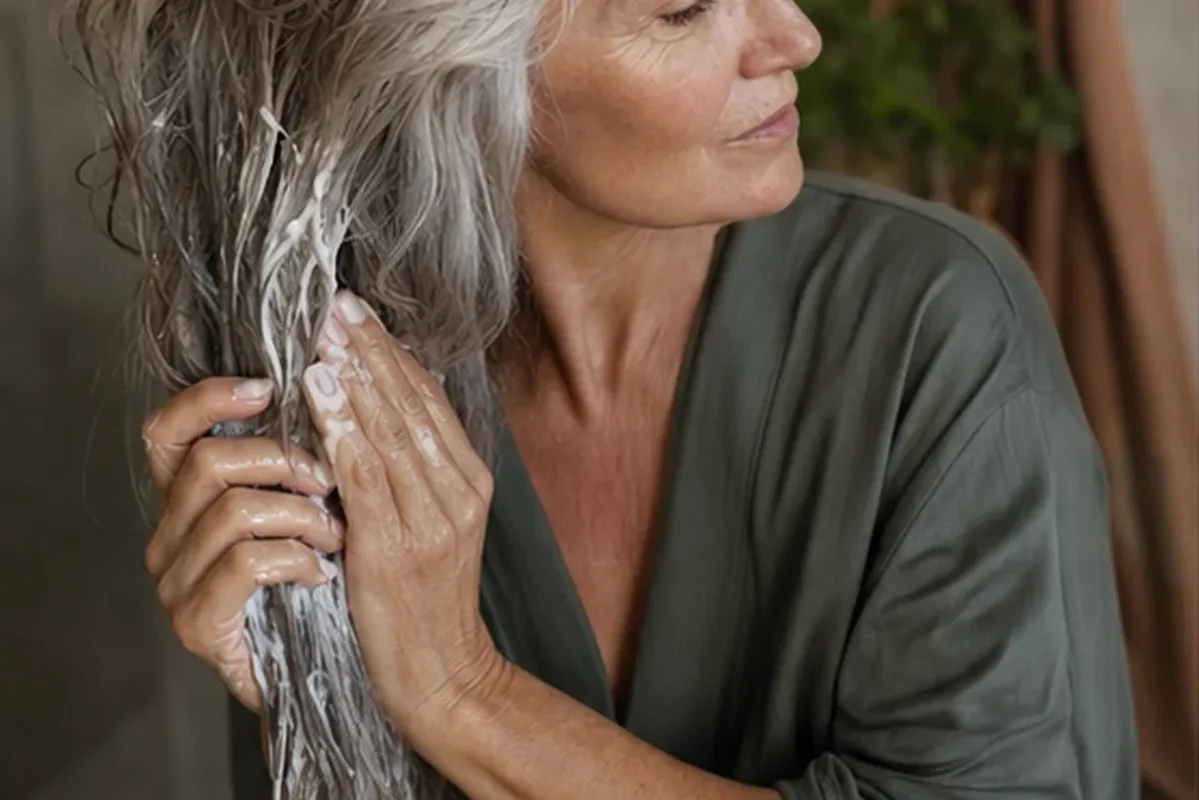 Authentischer Wohlfühlmoment passend zum Beauty-Thema Mildes Shampoo für feines Haar