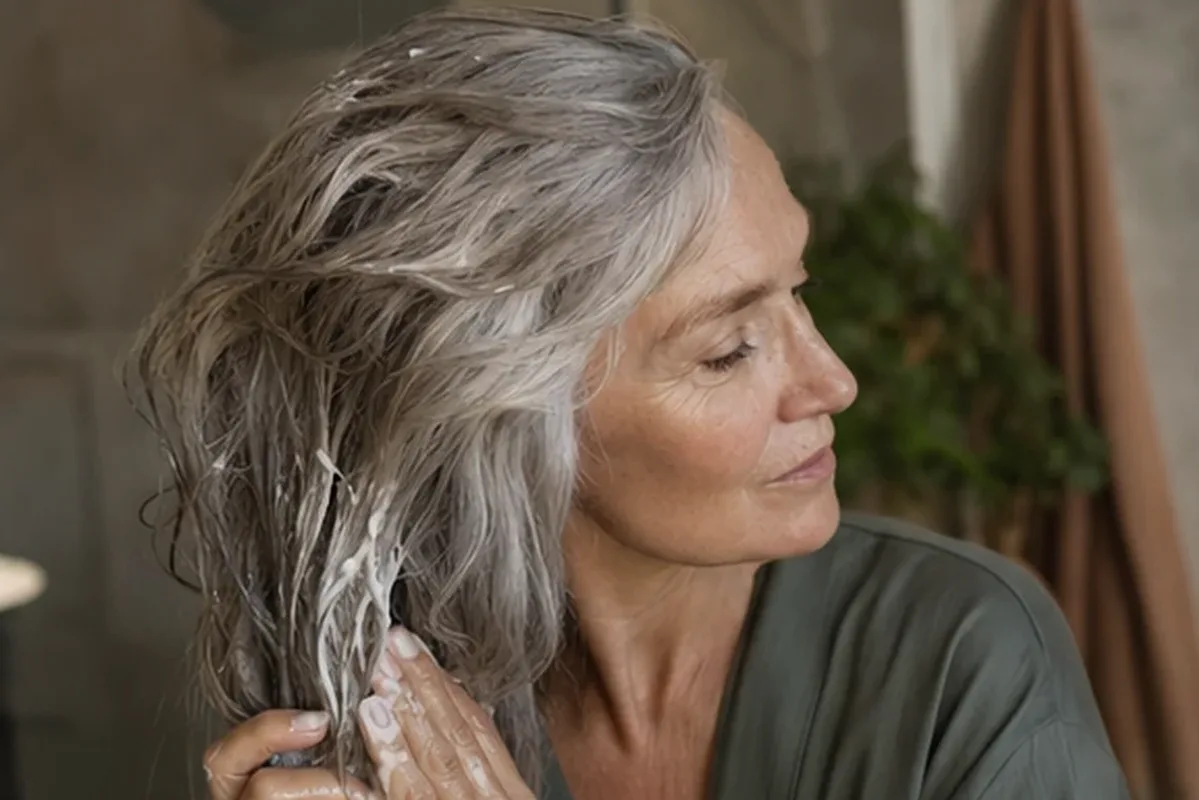 Authentischer Wohlfühlmoment passend zum Beauty-Thema Silbershampoo bei Haarbruch