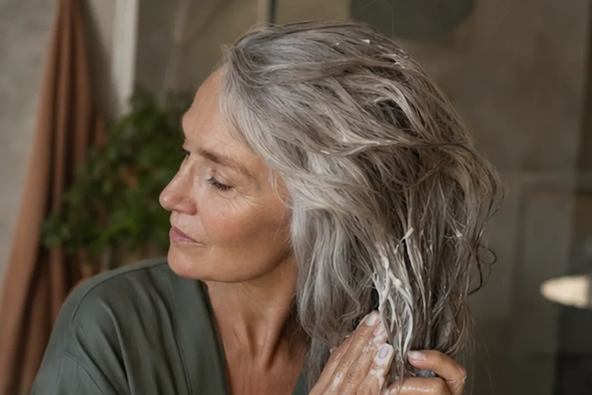 Authentischer Wohlfühlmoment passend zum Beauty-Thema Kopfhautserum für lockiges Haar