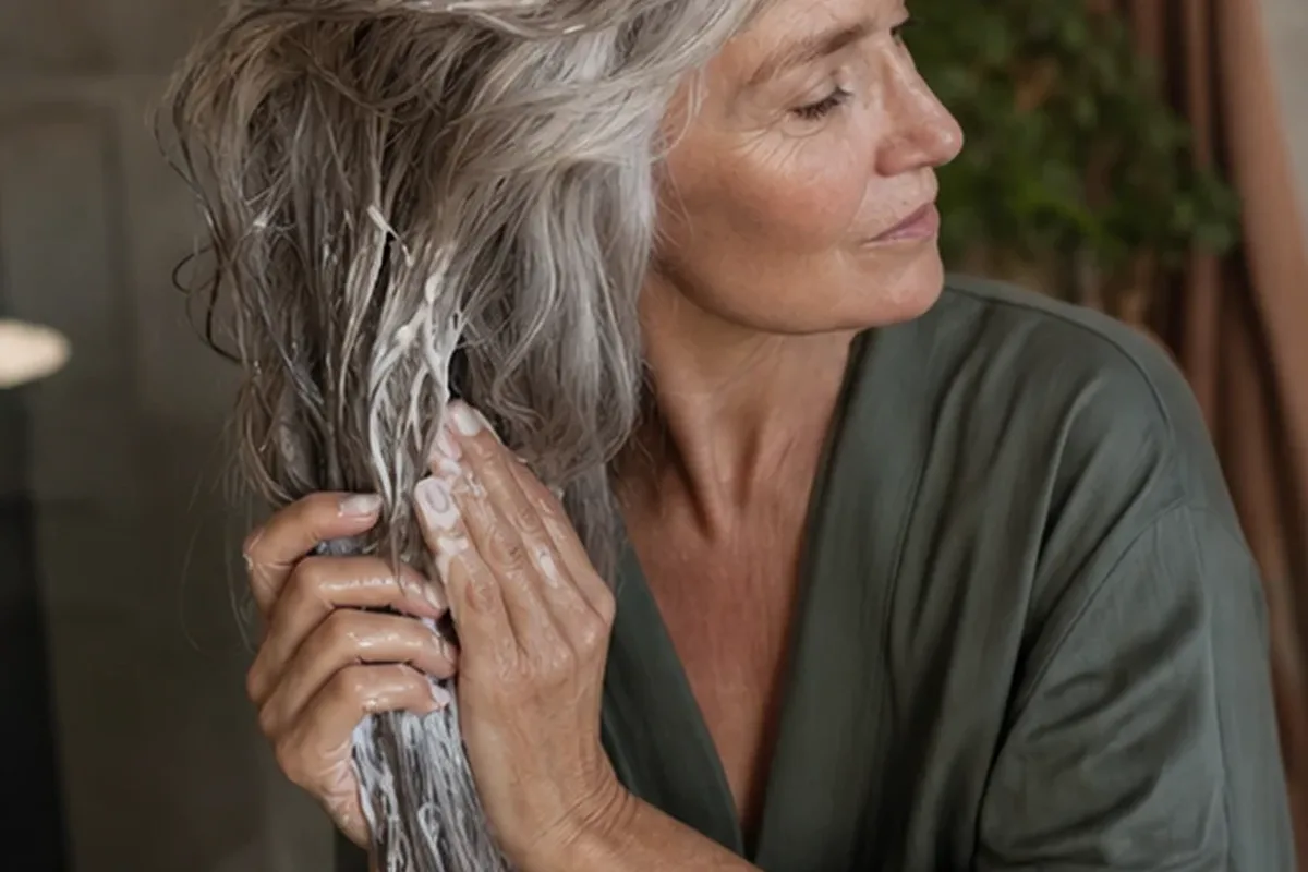 Authentischer Wohlfühlmoment passend zum Beauty-Thema Volumenspray bei Haarbruch