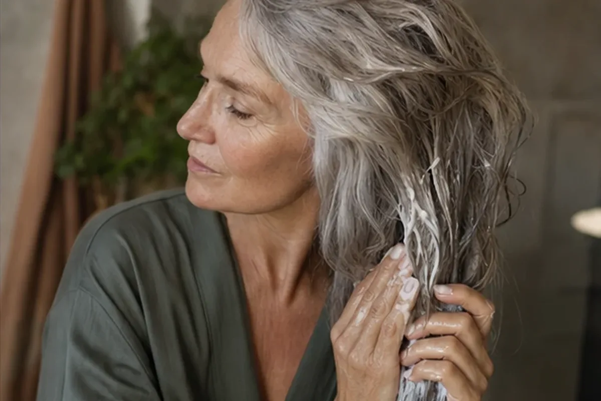 Authentische Beauty-Routine passend zum Thema Silbershampoo für empfindliche Kopfhaut