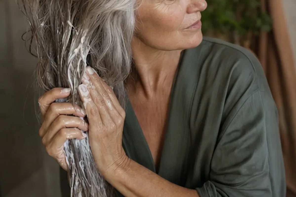 Hochwertige Beauty-Inszenierung zu Auswahlkriterien für Tiefenreinigungsshampoo für empfindliche Kopfhaut
