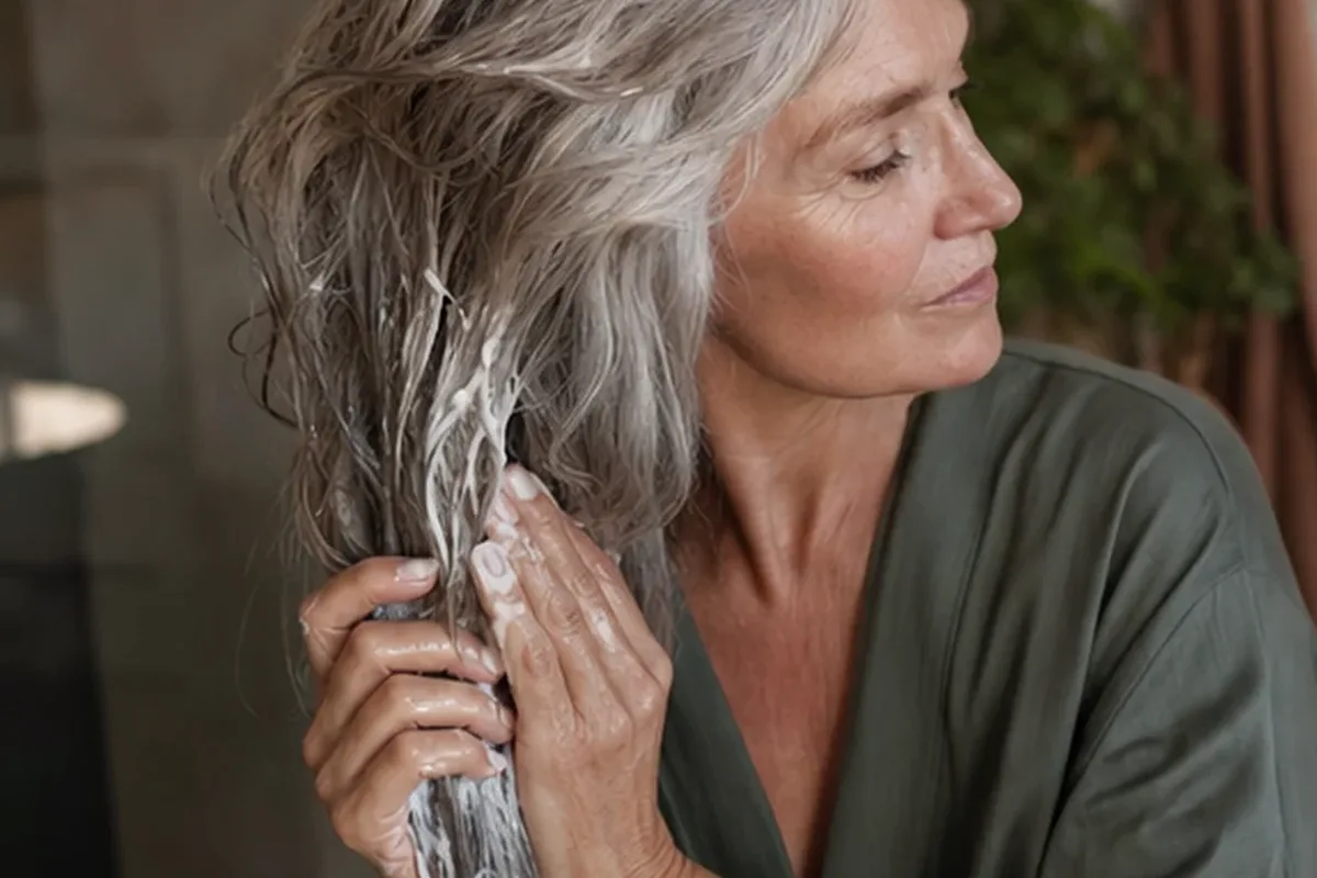 Authentischer Wohlfühlmoment passend zum Beauty-Thema Anti-Frizz-Pflege bei Haarbruch