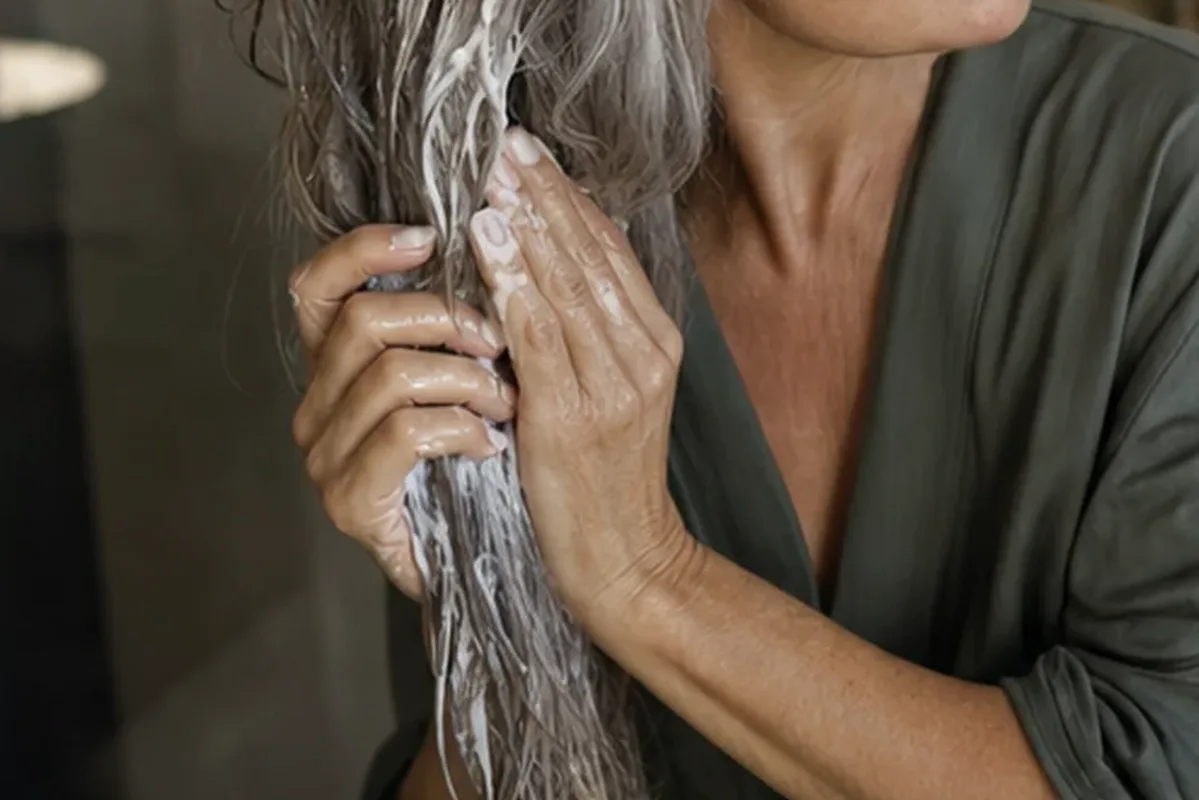 Redaktioneller Beauty-Moment zur Ausgangslage bei Silbershampoo bei Frizz