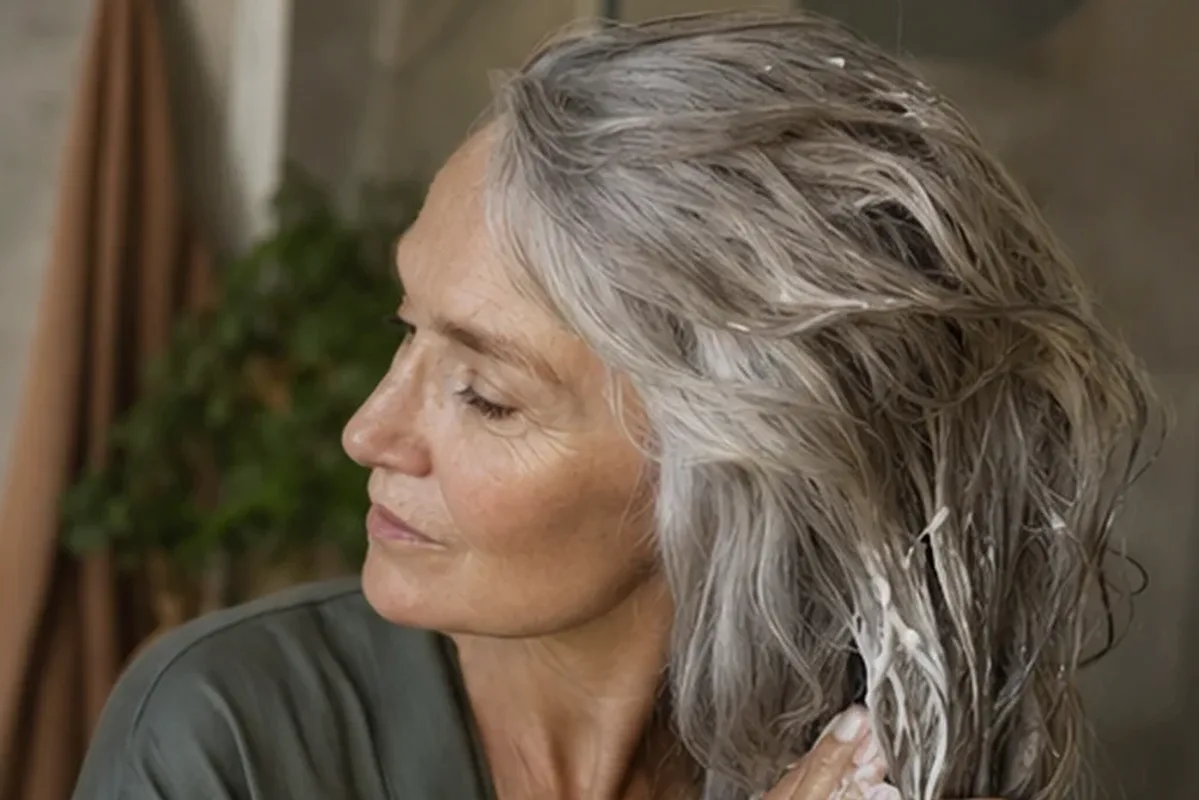 Emotionaler und authentischer Anwendungsmoment rund um Anti-Frizz-Pflege für empfindliche Kopfhaut