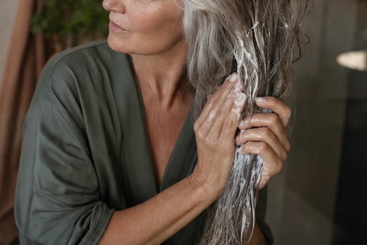 Hochwertige Beauty-Inszenierung zu Auswahlkriterien für Tiefenreinigungsshampoo bei fettigem Ansatz