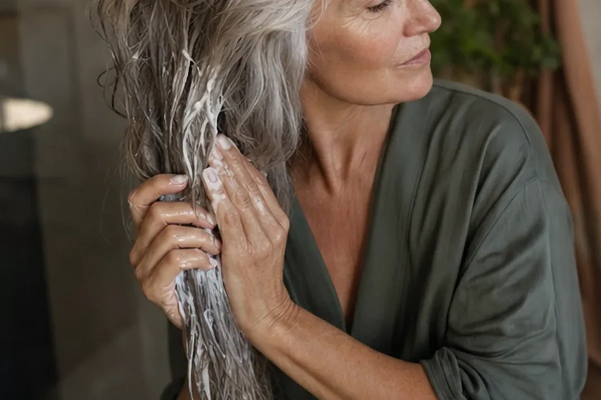 Authentischer Wohlfühlmoment passend zum Beauty-Thema Haartrockner bei fettigem Ansatz