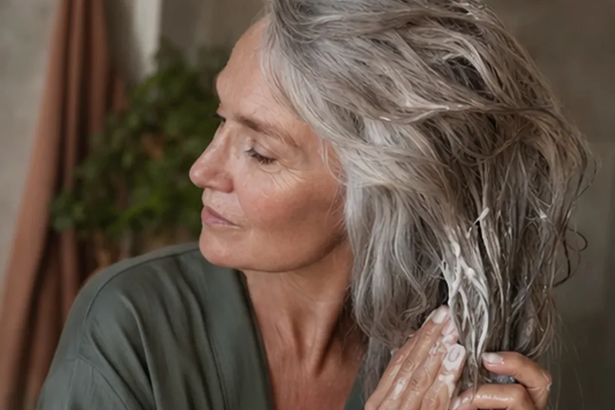 Emotionaler und authentischer Anwendungsmoment rund um Mildes Shampoo bei Frizz