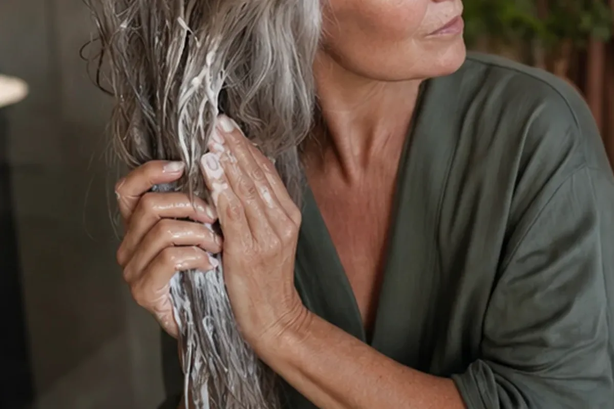 Authentischer Wohlfühlmoment passend zum Beauty-Thema Haartrockner für feines Haar