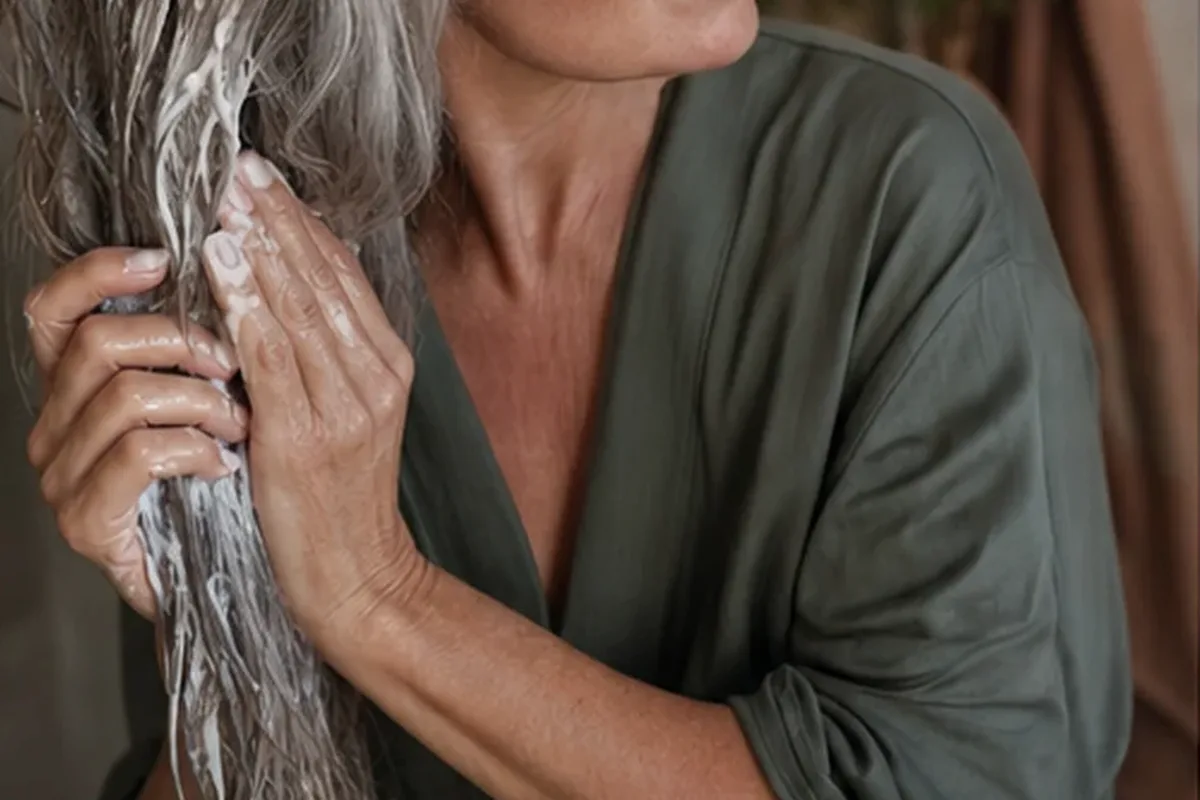 Emotionaler und authentischer Anwendungsmoment rund um Silbershampoo für feines Haar