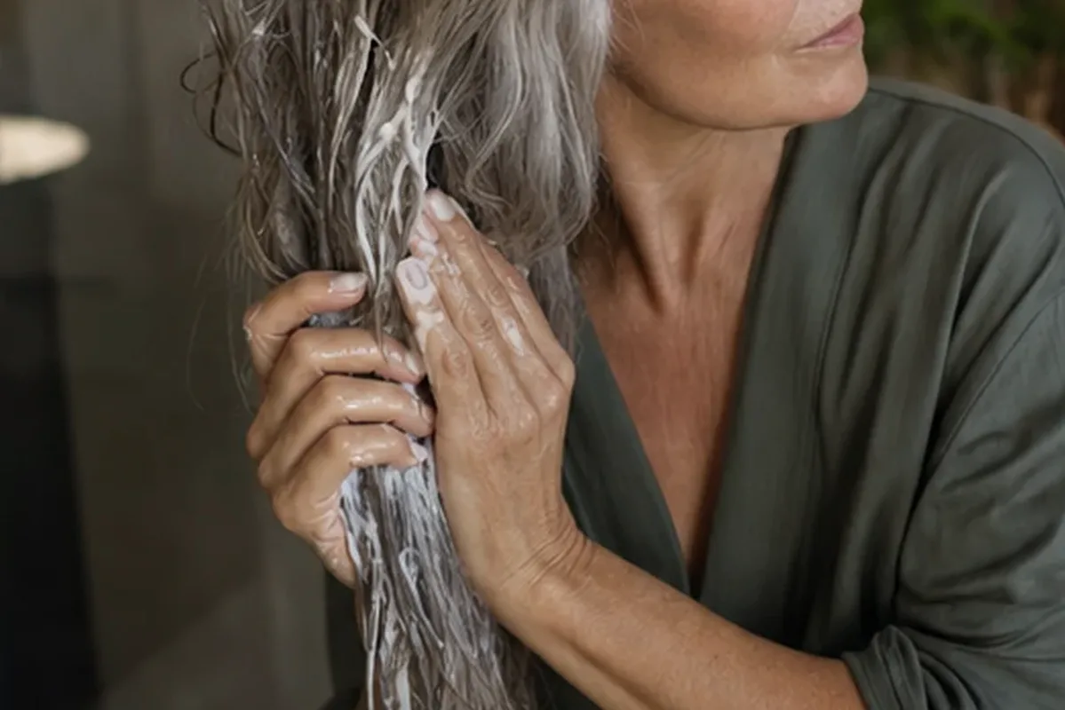 Authentischer Wohlfühlmoment passend zum Beauty-Thema Lockencreme für feines Haar