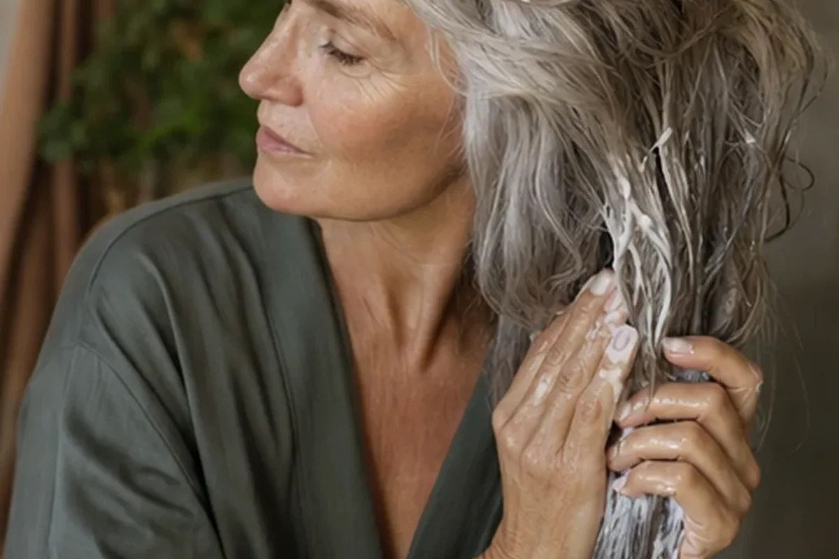 Emotionaler und authentischer Anwendungsmoment rund um Volumenspray für strapaziertes Haar