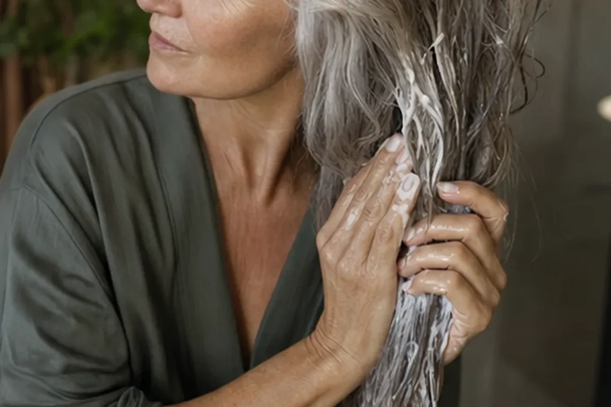 Authentischer Wohlfühlmoment passend zum Beauty-Thema Conditioner bei fettigem Ansatz