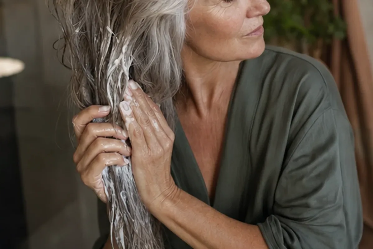 Authentischer Wohlfühlmoment passend zum Beauty-Thema Conditioner für feines Haar