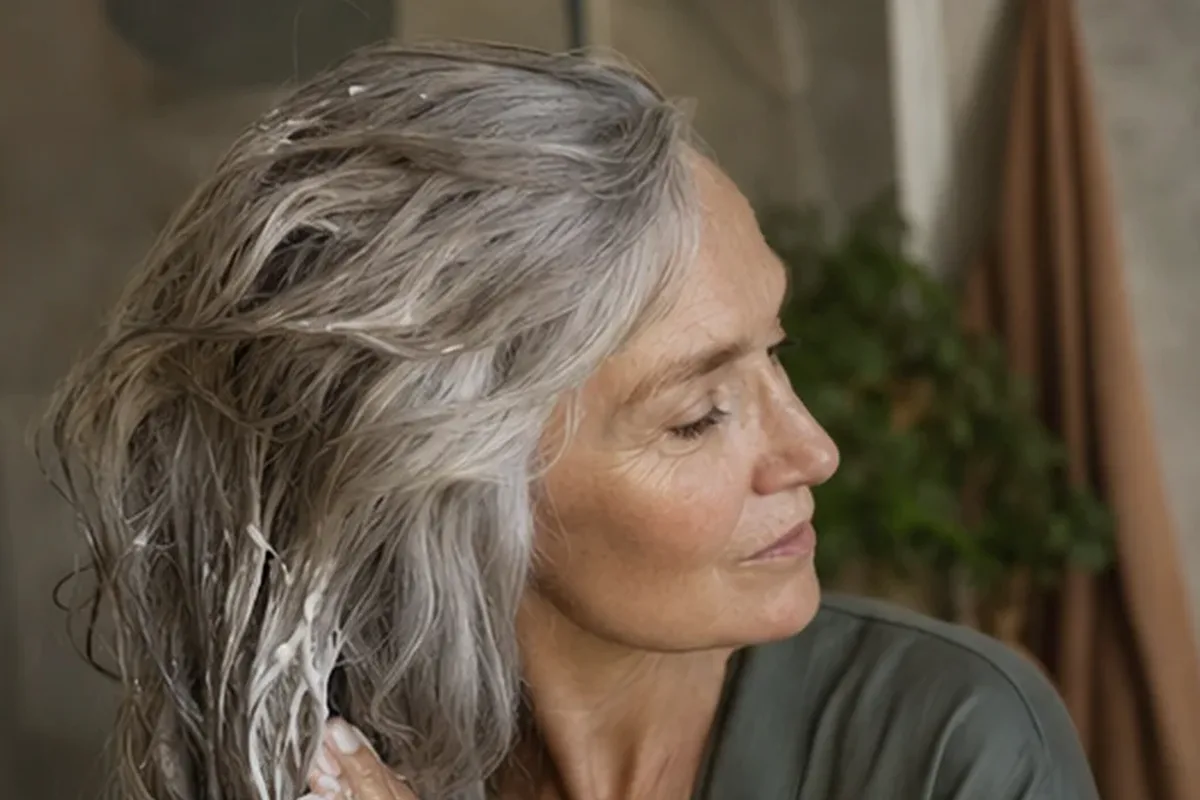 Authentischer Wohlfühlmoment passend zum Beauty-Thema Haartrockner bei Frizz