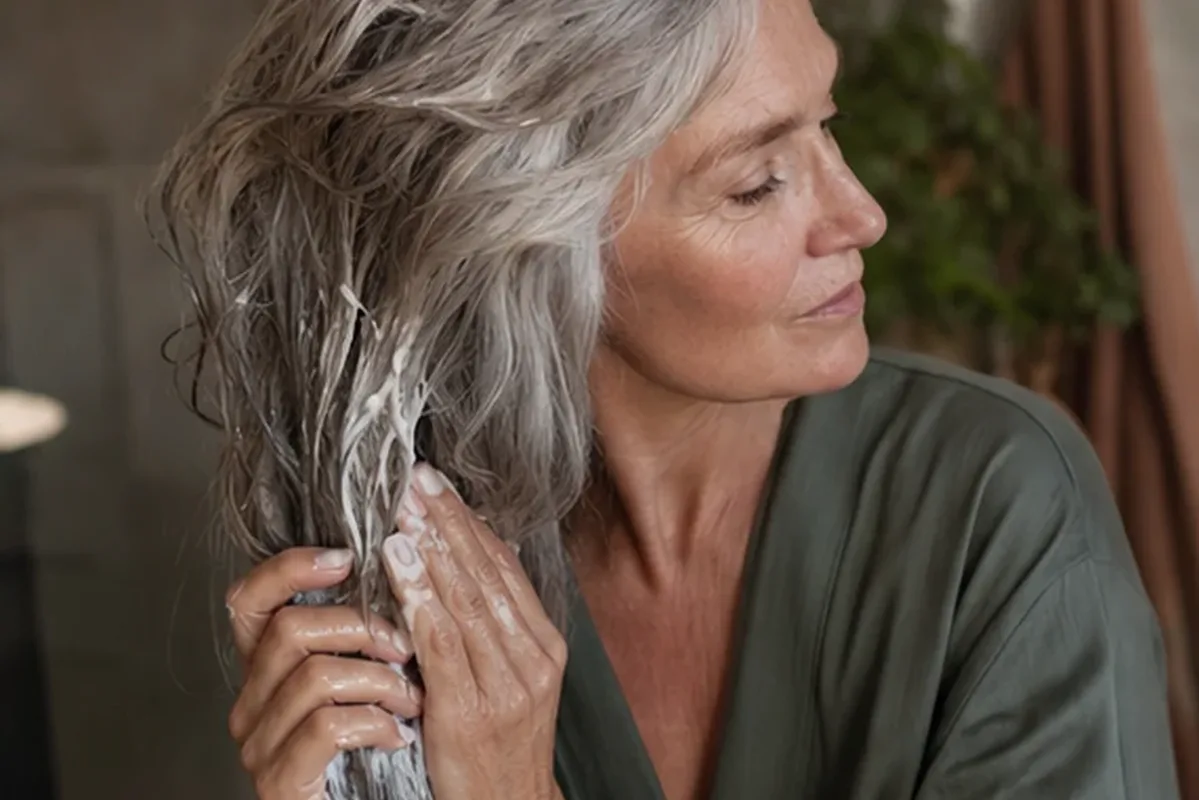 Authentischer Wohlfühlmoment passend zum Beauty-Thema Trockenshampoo bei fettigem Ansatz