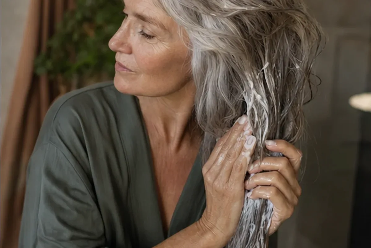 Emotionaler und authentischer Anwendungsmoment rund um Tiefenreinigungsshampoo für feines Haar