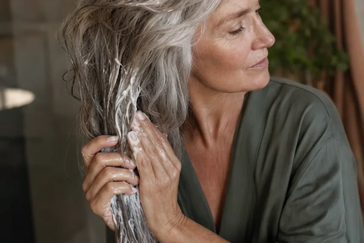 Emotionaler und authentischer Anwendungsmoment rund um Mildes Shampoo für lockiges Haar