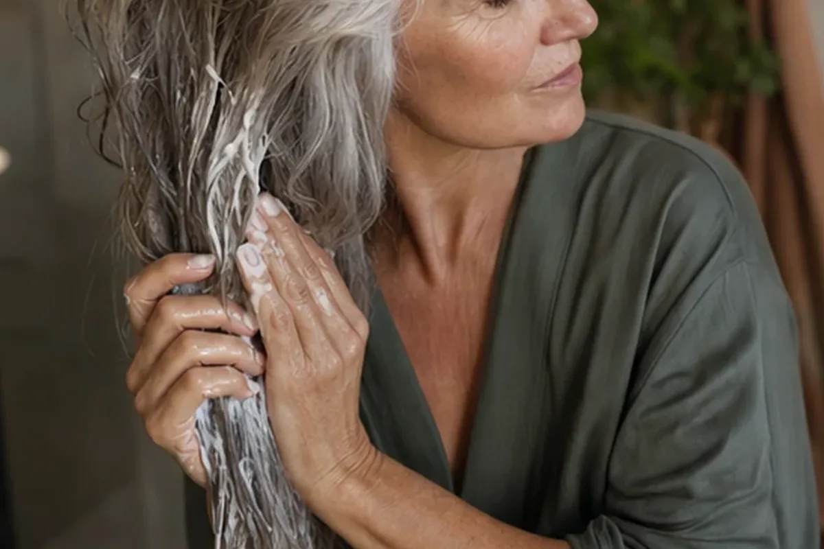 Authentischer Wohlfühlmoment passend zum Beauty-Thema Kopfhautserum für trockenes Haar
