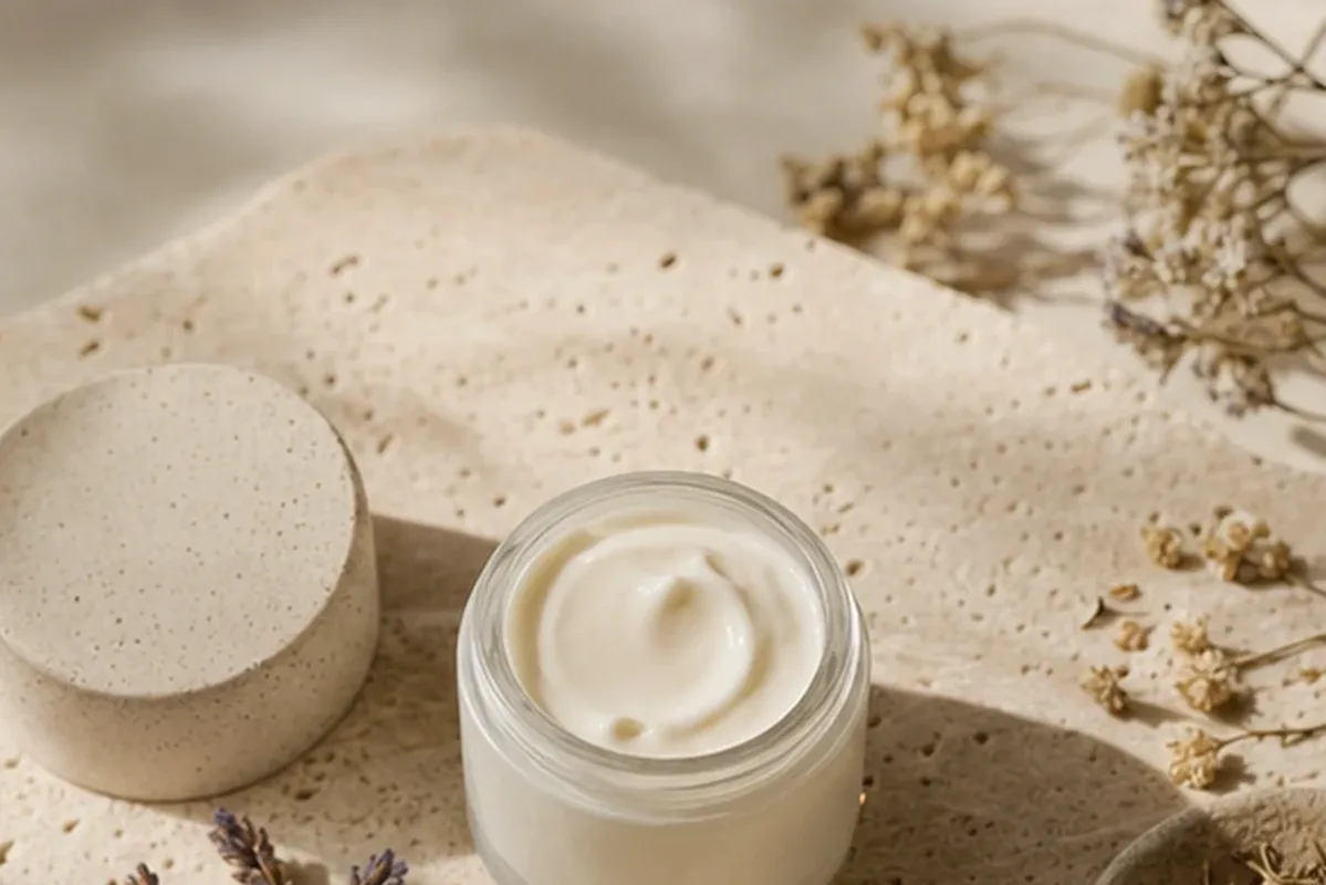 Hochwertige Beauty-Inszenierung zu Auswahlkriterien für Hyaluron-Serum für trockene Haut